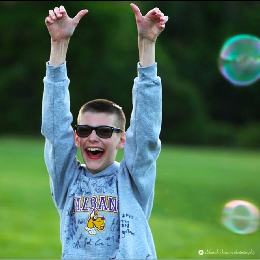 Shea Humphrey gives a thumbs up at Pelham’s “Field Fest.”