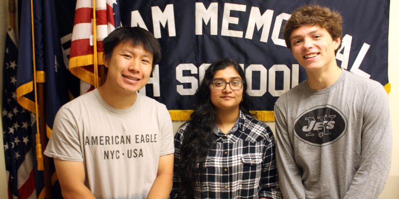 (l to r) Peter Wei, Asher Lal and Lance Brady advanced as finalists in the National Merit Scholarship competition.