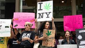 People gather to protest for the legalization of marijuana -- an issue that has become increasingly popular with the people of New York.